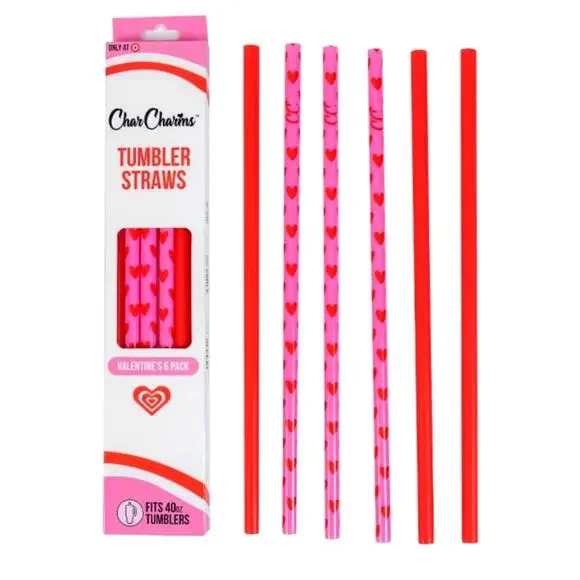 Target CharCharms Valentine Tumbler Stanley Straws 6pk 40oz Pink Red Hearts New