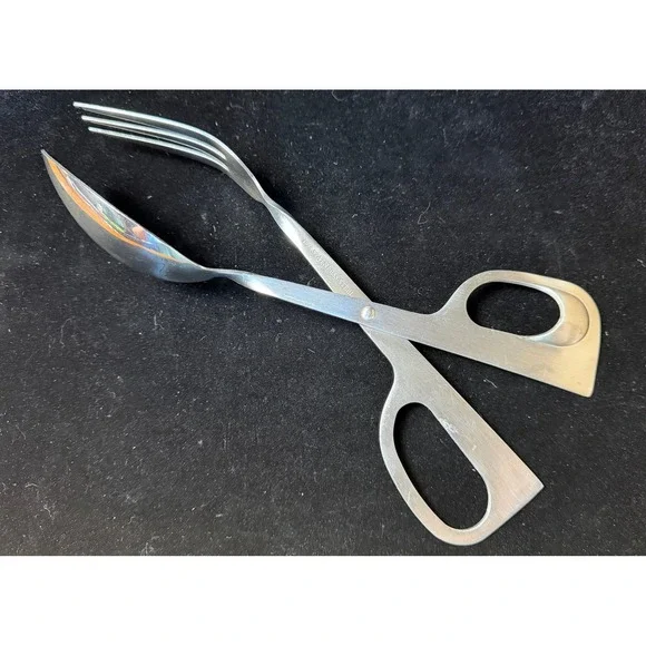 Vintage Scissor Salad Tongs 18/8 Stainless Steel Serving Spoon Fork Mid Century