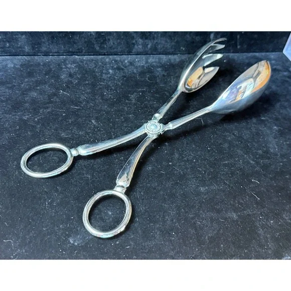 Leonard Silverplate Italy Scissor Salad Tongs Vintage Serving Spoon Fork 8.5