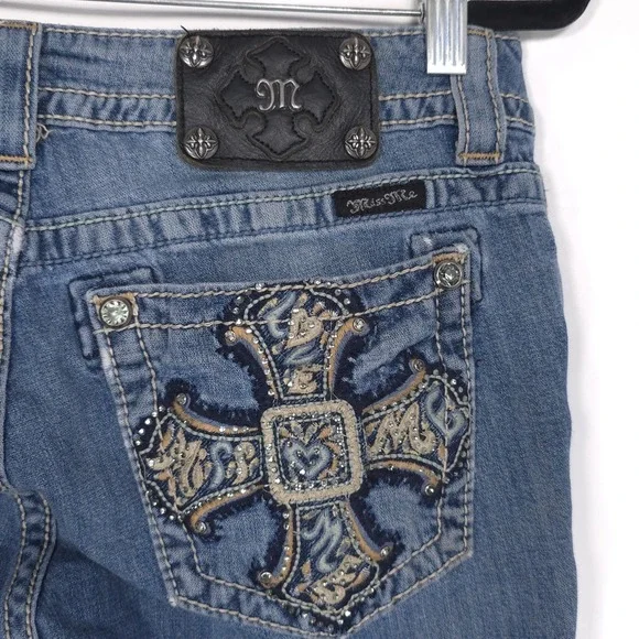 Miss Me Women's Jeans Size 29‎ Skinny Low Rise Embroidered JP5697S Med 103