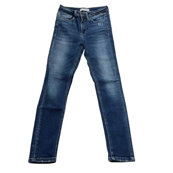 Flying Monkey Womens Skinny Jeans 25 Medium Wash Distressed Denim Frayed Hem