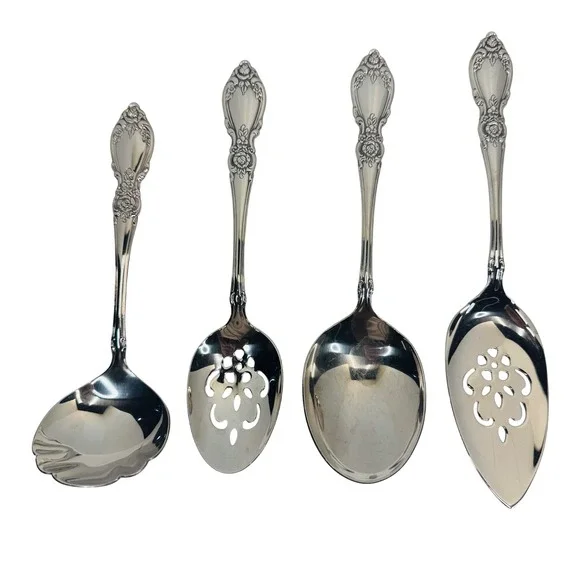 Oneida Plantation Stainless Serving‎ Utensils 4 Rose Floral Slotted Spoon Ladle