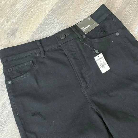 Express Slim Super High Rise Distressed Straight Leg Black Jeans 6L NWT