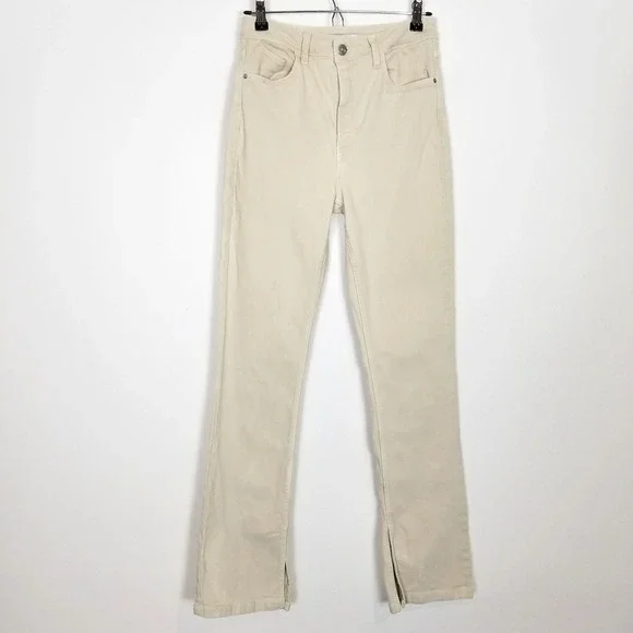 Zara Women Straight Leg Slit Hem Jeans Sz 6 Cream High Rise City‎ Modern