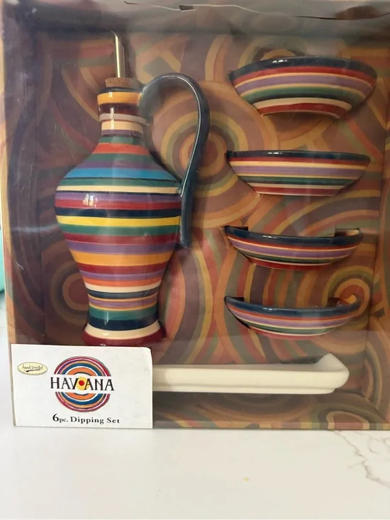 Havana Multicolor Striped Ceramic 6-Piece Dipping Set hand painted pottery
