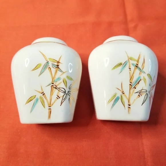 White Bamboo Design  Salt and Pepper Shakers, Oriental Country Cottagecore Style