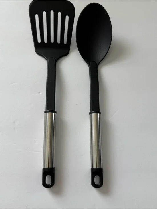 Black‎ Nylon Slotted Turner and Spoon Set with Stainless Accents