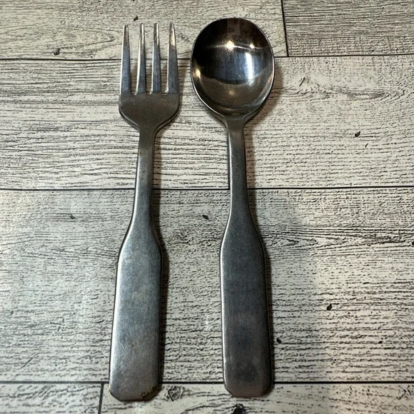 Sanitoy Stainless‎ Steel Baby Fork and Spoon Korea Vintage