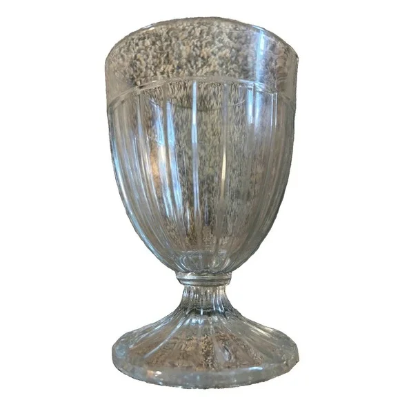 Vintage Clear Pressed Glass Spooner Pedestal Ribbed Panel Spoon Holder 5