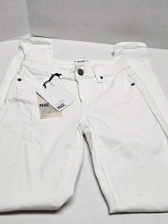 New Paige White VERDUGO ANKLE Skinny Denim Jeans Zip Stretch Pants Read 24