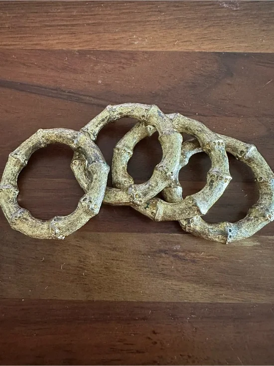 Heavy Brass gold Bamboo design Napkins Rings Set of 4