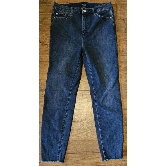 1. STATE SKINNY‎ HIGH RISE Med. Wash Distress Raw Hems Skinny Jeans Sz 29