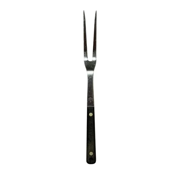 Vintage Ekco Flint Stainless Steel Meat Carving Fork 2 Tine Black Handle USA