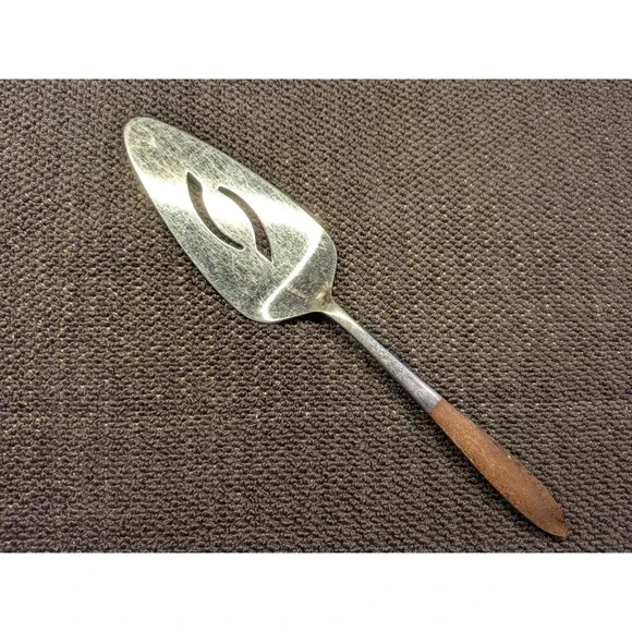 Vintage Ekco Eterna Pie and Cake Server Mid-Century Modern Stainless Wood