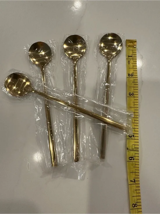 Gold Stainless Steel Long-Handled Coffee Spoons - Set of 4