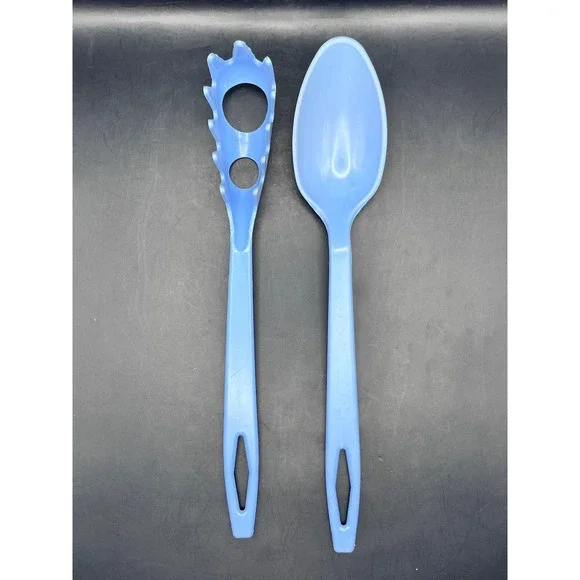 Vtg Tailor Made Blue Plastic Nylon Pasta Server Serving Spoon‎ Set USA Made