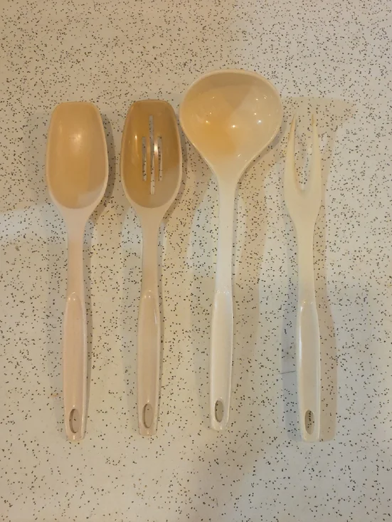 Foley Vintage Serving‎ Spoons, Fork, Ladle Set Of 4 Almond Beige