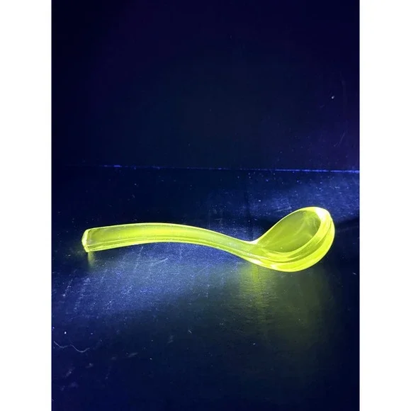 Vintage Uranium Glass Ladle Spoon UV Reactive Vaseline Glass Serving Spoon 5.5