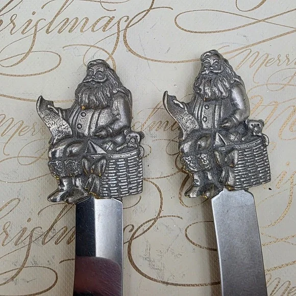 Santa Sheffield England Cheese‎ Butter Appetizer Spreader Knife Set Christmas 5