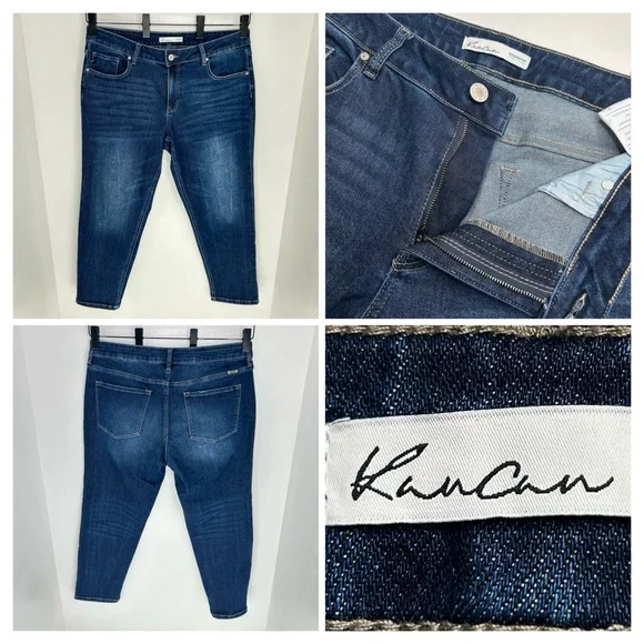 Kancan 90s Boyfriend‎ Jeans Size 14 Stretch Denim Whiskers Comfort Office 37x29