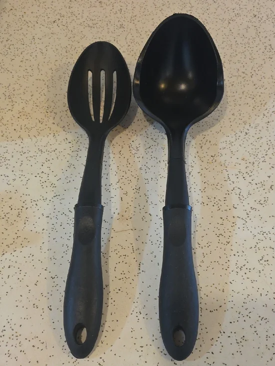 Black‎ Nylon Slotted Spoon & Serving Ladle Set Heat Resistant Unbranded