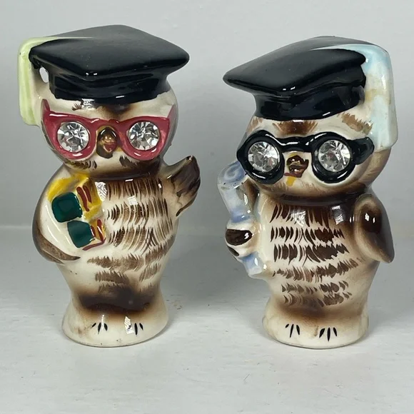Lefton Vintage ceramic wise owls salt & pepper shakers-Anthropomorphic-kitschy‎