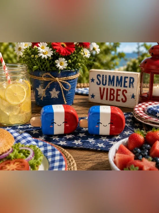 Patriotic Red White & Blue Popsicle Salt and Pepper Shakers