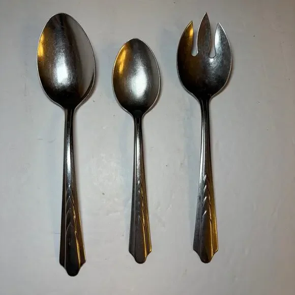 Vintage Ekco Stainless Flatware Set Spoons & 3-Pronged Serving Fork 3 pc