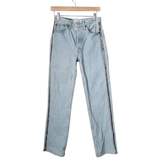 RE/DONE 90s high rise loose jeans zip side detail light wash size 26