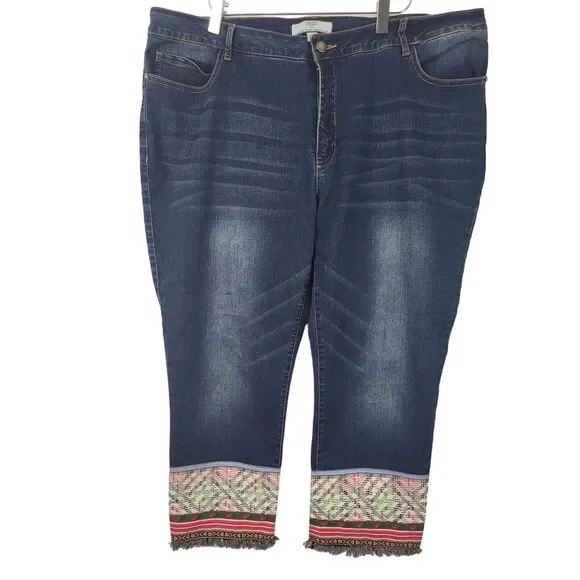 Hilary Radley Ankle Jeans 16 Womens Plus Size Boho‎ Raw Hem Straight Leg