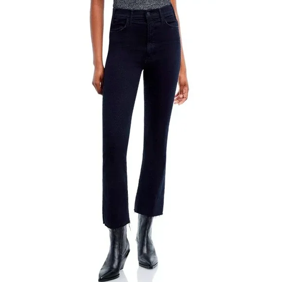 MOTHER Hustler Ankle Fray Jeans Not Guilty Black Women Size 26 High Waist‎ Denim