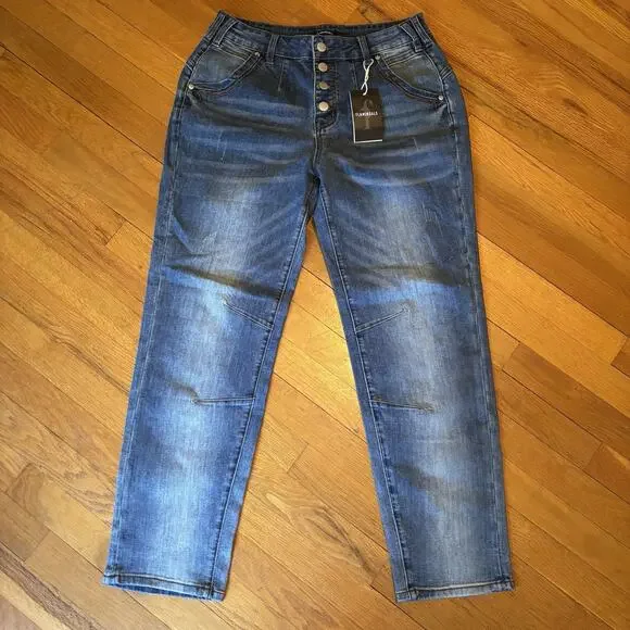 NWT Flamingals Women's Straight Leg Jeans Mid Rise Button Fly Stretchy M
