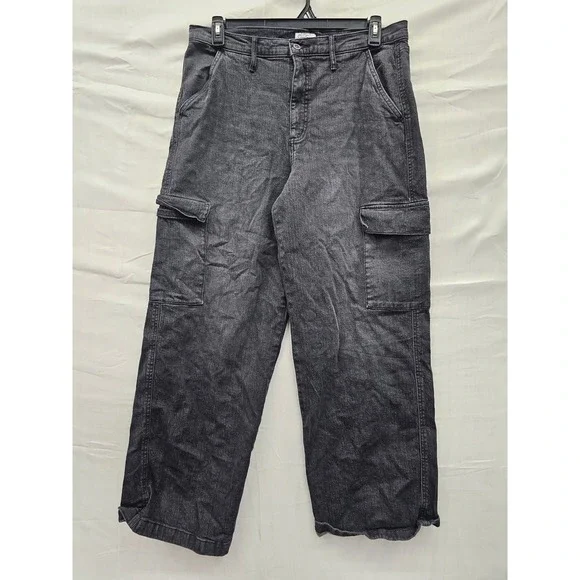 Jessica Simpson Womens High Rise Wide Leg Cargo Jeans Black Cotton Blend Size 12