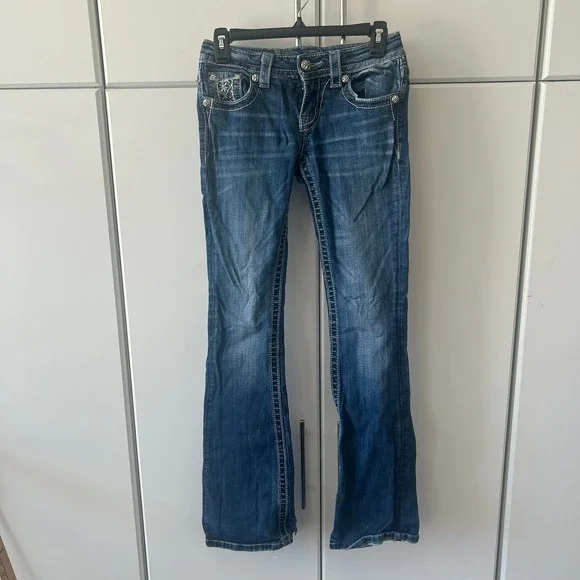 Miss Me Signature Rise Bootcut Jeans Dark Wash Embellished JP6241B Size 25