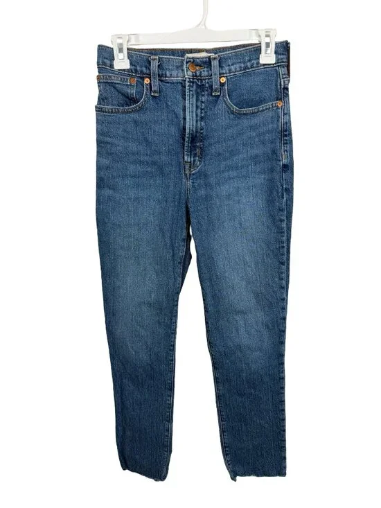 Madewell The Perfect Vintage Jean Womens 26 Blue Tapered Raw Hem High Rise Denim