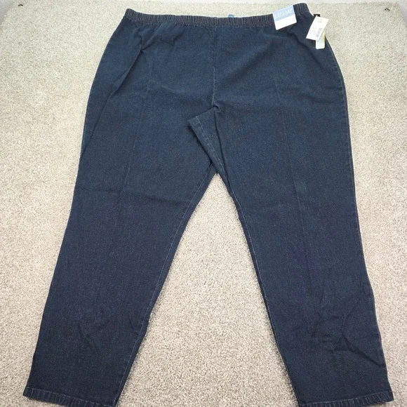 New Liz & Me Women 4X Dark Wash Stretch Denim Elastic Waist Pull On Pants 301112