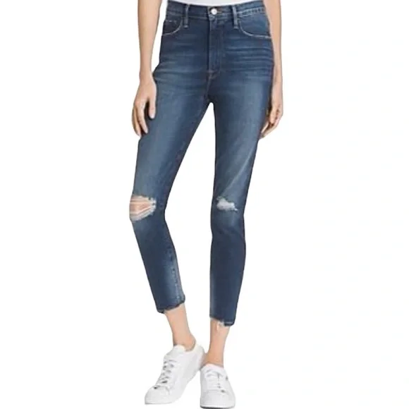 Frame Ali High-rise Distressed Cigarette Jeans In Morrisly wash size 28
