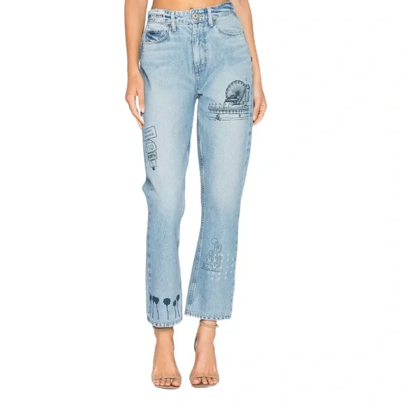 Paige High Rise Sarah Straight in Briezy with western prints size 28