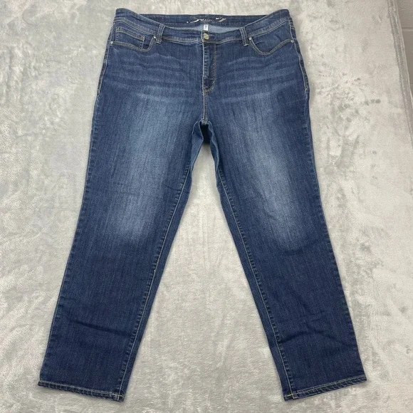 Seven7 Straight Leg Jeans Womens 20 Blue Denim Whiskered‎ 5-Pocket Stretch