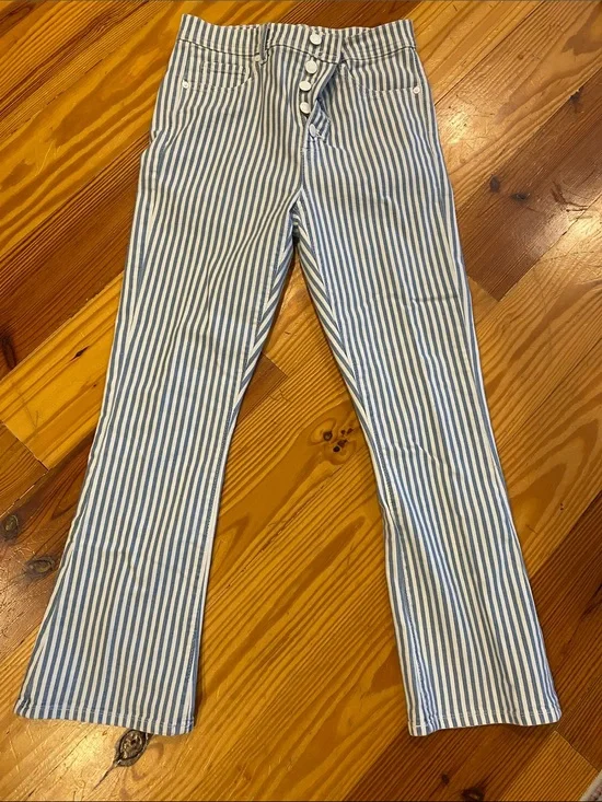 LOFT Blue and White Striped Wide Leg Jeans