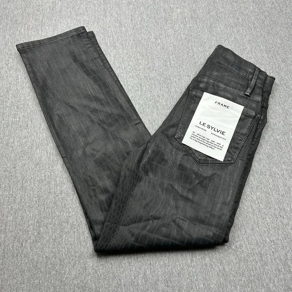 Frame Denim Jeans Le Sylvie Slender‎ Straight Womens 24 Black Pattern NEW
