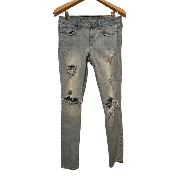 American Eagle Outfitters Womens‎ Size 6 Distressed Jeans Blue Stretch Denim