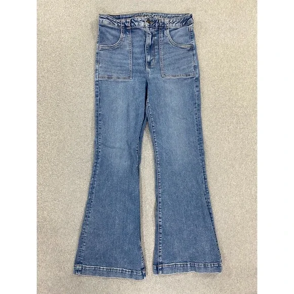 American Eagle Super Hi-Rise Flare Women's Size 12 Blue Jeans Stretch Preppy
