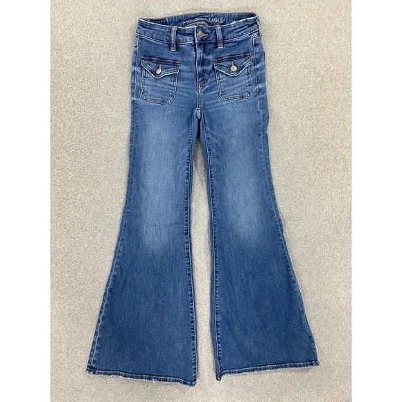 American Eagle Jeans Womens 2 Regular Blue Festival Flare Next Level Stretch