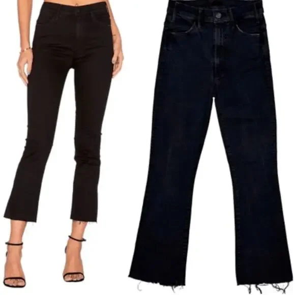 Mother‎ The Hustler Ankle Fray Black Wash Stretch Jeans Raw Hem Womens 24 Edgy