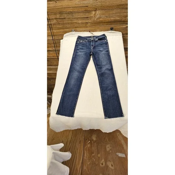 True Religion Billie Mid Rise Straight Leg Raw Hem Dark Wash Jeans Size 29