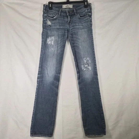 Y2K Hollister Distressed Flare Jeans Low Rise Medium Wash Indie Grunge‎ 26