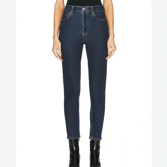 RE/DONE 90's High Rise Ankle Crop Jean Size 25 Women Button Fly In Dark Rinse