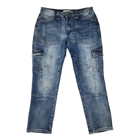 KanCan Jeans Womens Size 9/28 Avery‎ Straight Leg Cargo Jeans Dark Wash Denim