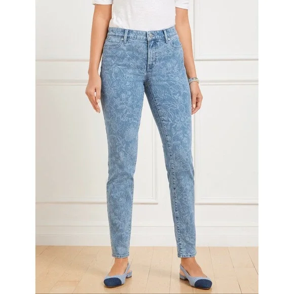 Talbots‎ Slim Ankle Jean in Linear Garden Blooms Floral Blue Denim Size 10P